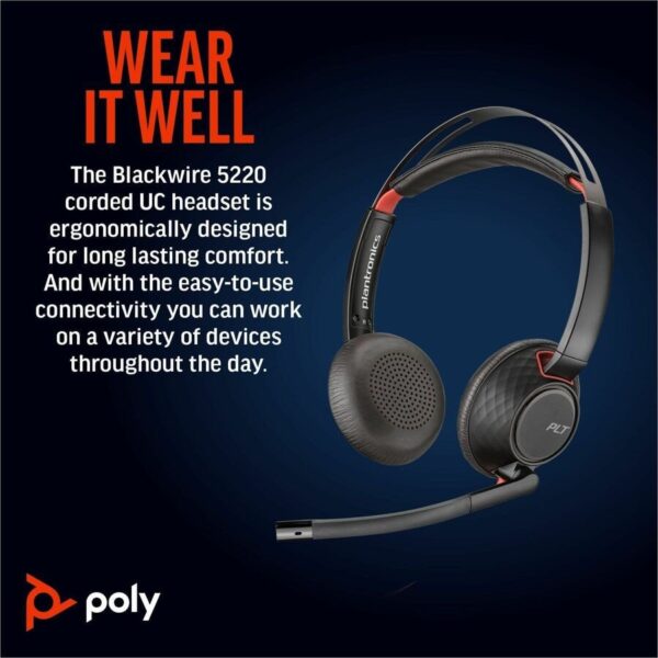 Poly Blackwire 5220 Stereo USB-C Headset + 3.5mm Plug + USB-C/A Adapter – Image 4