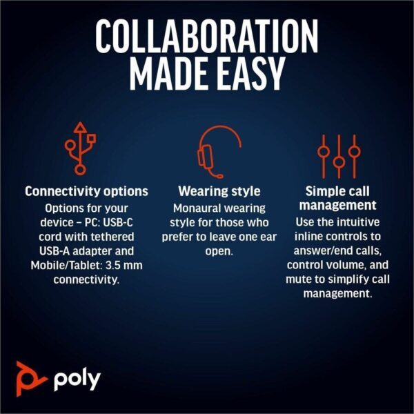 Poly Blackwire 5220 Stereo USB-C Headset + 3.5mm Plug + USB-C/A Adapter – Image 7